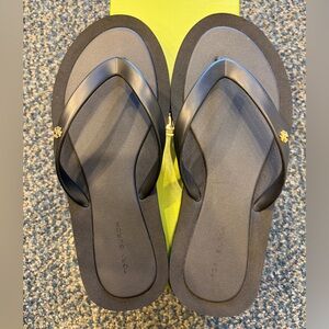 Tory Burch Kira Padded Black Flip Flops for Women Gold Logo